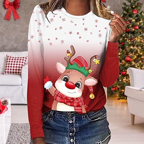 AnniYA Sonbahar Gömlek Kadınlar için 2022 Crewneck Merry Christmas Kazak Retro Rahat Bayan Tunik Bluzlar Tayt