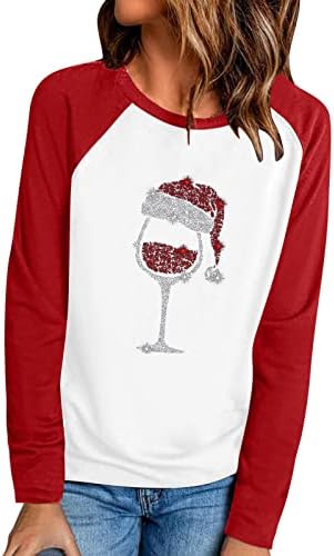 Kadın Noel T-Shirt Raglan Uzun Kollu Gömlek Komik Grafik Tees Noel Ekip Boyun Baskı Beyzbol Bluzlar Tops