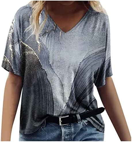 Egzersiz Kadınlar için Tops 2023 yazlık gömlek Artı Boyutu kısa kollu tişörtler Batik Colorblock V Boyun Tees Bluzlar