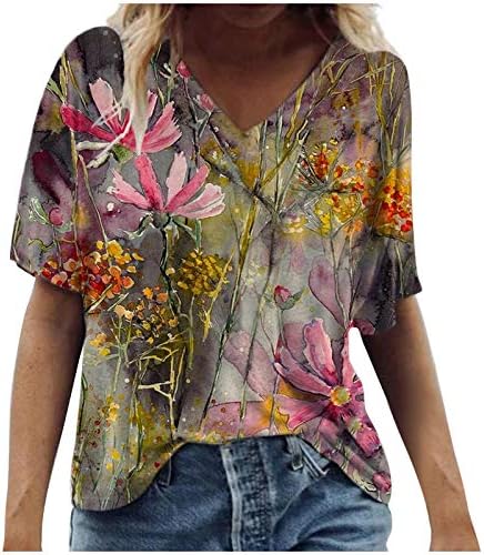 Bayan gömlek, Bayan yazlık t-Shirt Baskılı Casual Bluz Kısa Kollu Gömlek Bayan Üstleri