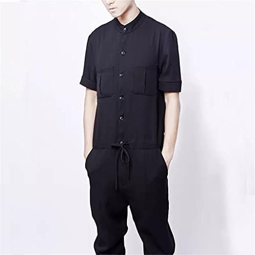 ZYZMH erkek giyim Cep Kısa Kollu Takım tek Parça Pantolon Rahat Tulum (Renk: Siyah, Boyut: X-Large)