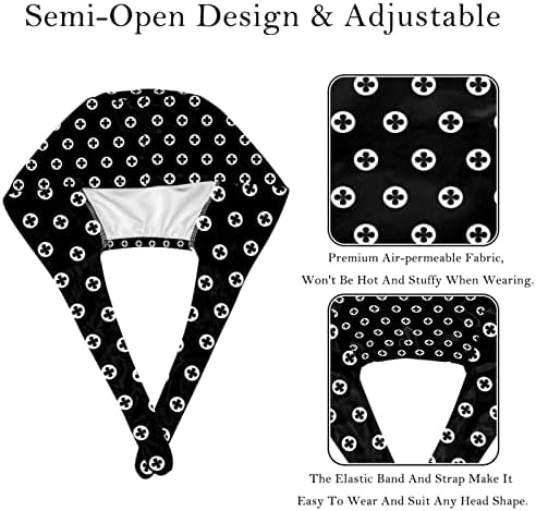 Çalışma kapağı Düğmesi, 2 Adet Ayarlanabilir Kravat Geri Şapka Ter Bandı Saç Kapağı Kadın Erkek, Siyah ve Beyaz Nokta