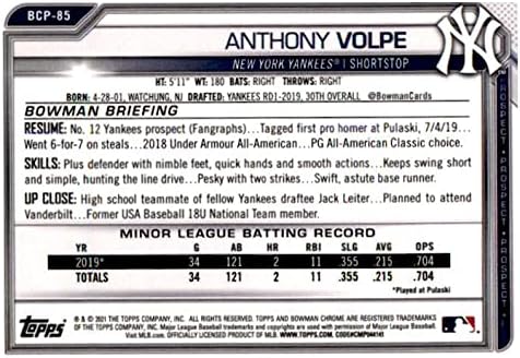 2021 Bowman Krom Beklentileri BCP-85 Anthony Volpe New York Yankees MLB Beyzbol Ticaret Kartı