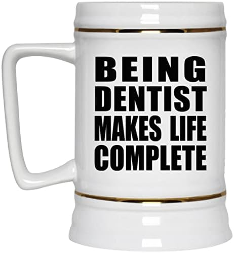 Designsify Diş Hekimi Olmak Hayatı Tamamlar, Dondurucu için Kulplu 22oz Bira Stein Seramik Tankard Kupa, Doğum Günü