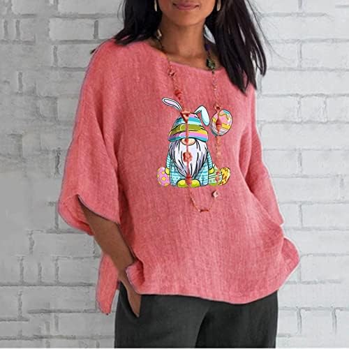 Paskalya Gömlek Kadınlar için 3/4 Kollu Sevimli Gnome Grafik Tees Gömlek Rahat Gevşek Rahat T-Shirt Kazak Yaz Bluz