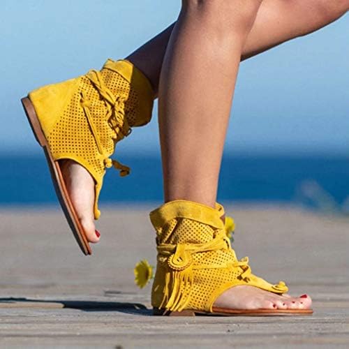 Kadınlar için sandalet Rahat Yaz Kadın Kızlar Retro Bohemian Püskül Sandalet Kadınlar için Düz plaj ayakkabısı Kadın