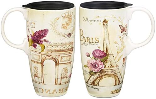 SEDİR EV Seyahat Kahve Seramik Kupa Porselen Latte çay kapaklı bardak Hediye Kutusu 17oz., Fransa Eyfel Kulesi, 2'li