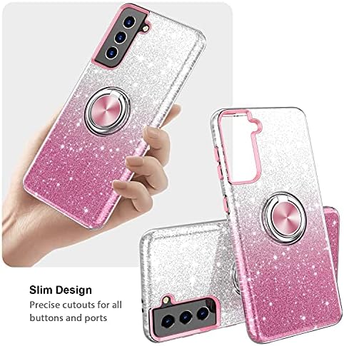 NCLcase Samsung Galaxy S21 Durumda, Kickstand ile Kadınlar Kızlar için Bling Sparkly Glitter Sevimli Telefon Kılıfı,