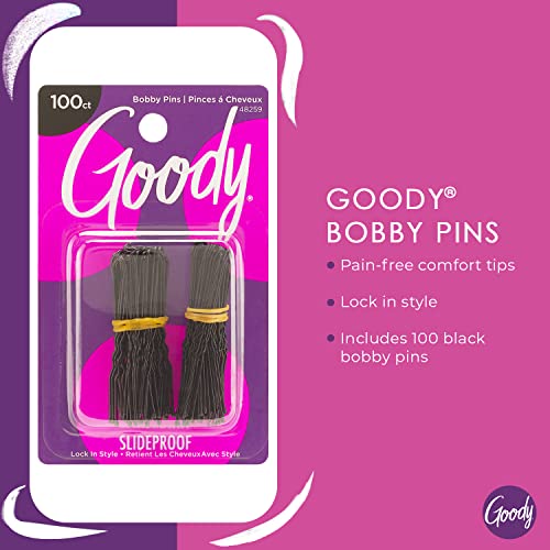 Goody Şekillendirici Saç Tokaları-100 Adet, Siyah-Kaymaz ve Yerine Kilitlenir-Tüm Saç Tipleri için Uygundur-Kadınlar