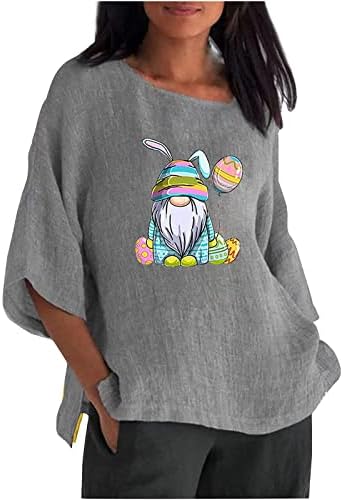 Paskalya Gömlek Kadınlar için 3/4 Kollu Sevimli Gnome Grafik Tees Gömlek Rahat Gevşek Rahat T-Shirt Kazak Yaz Bluz