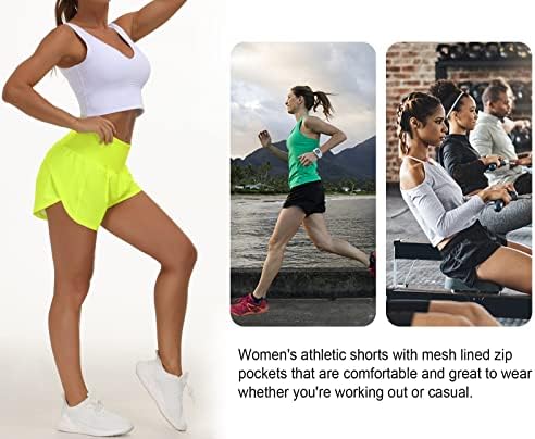 Tmustobe kadın Yan Yarık Örgü Astar Hızlı Kuru Yüksek Belli Atletik Egzersiz Koşu Şort