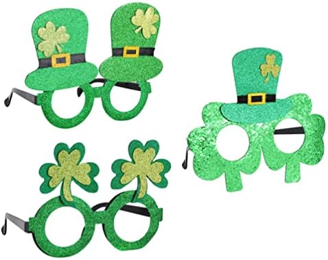 ISMARLAMA Çocuk Güneş Gözlüğü Patrick Günü Gözlükleri, 3 Çift İrlandalı Yonca Gözlük - Glitter Yeşil Şapka Bira Gözlük