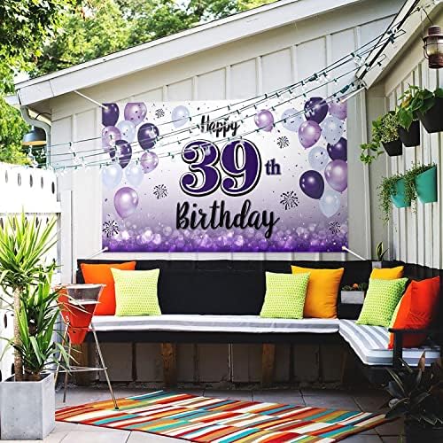 LASKYER Mutlu 39th Doğum Günü Mor Büyük Afiş-Şerefe 39 Yaşında Doğum Günü Ev Duvar Photoprop Zemin, 39th Doğum Günü