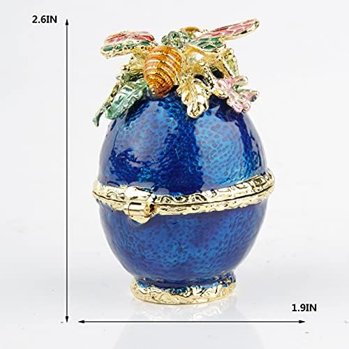 SEVENBEES Mavi Faberge Yumurta Hediyeler Biblo Kutusu Büyük Arı Heykelcik ile Menteşeli-El Boyalı Emaye Arı Yumurta