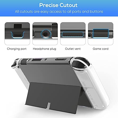 [3in1 Koruyucu Kılıf]Nintendo Switch OLED Modeli için Şeffaf Kapak, Sabitlenebilir Sert PC Konsol Kılıfı, Sağ ve