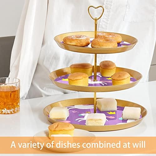 Lyetny 3 Katmanlı Tatlı Kek Standı Altın Cupcake Pasta Standı Çay Partisi, Düğün ve Doğum Günü, Sevimli Taç Unicorn