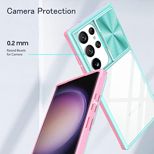 Sürgülü Kamera Lens Kapağı ile Samsung Galaxy S23 Ultra Clear Case için WATEFULL, Tampon Köşe Sert Arka Yumuşak Çerçeve