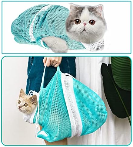 PLAYGOGYM Kedi Banyo Çantası 12 ADET Kedi duş torbası Seti ile Kedi Duş Net Çanta Evcil hayvan bakım fırçası Tırnak
