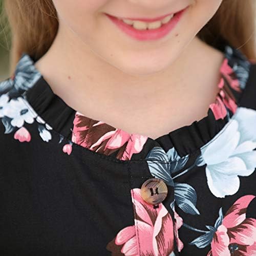 GORLYA kızın fırfır etekli Kol Düğmesi Aşağı Çiçek Baskı Casual Vintage Midi Elbise Cepler ile 4-12 Yıl Çocuklar