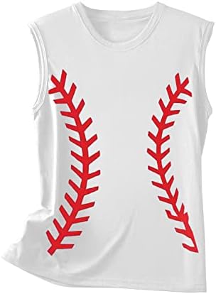 lcepcy Yaz Tankı Üstleri Kadınlar için Moda Beyzbol Baskı Yelek Crewneck Kolsuz T Shirt Casual Bluz Tişörtü