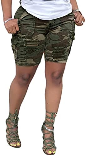 Lucuna kadın Camo Şort Yüksek Belli Çok Cep Ordu Yorgunluk Rahat Kargo kısa pantolon
