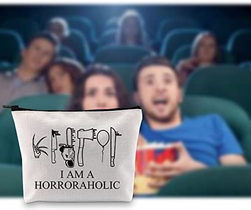 G2TUP Korku Filmi Fan Hediye Ben Bir Horroraholic Makyaj Çantası Korku Filmi Lover Kozmetik Çantası Seri Katil Hediye