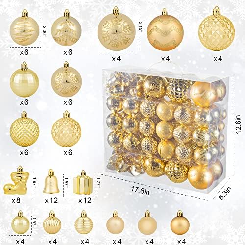 116 Adet Altın Noel Top Süsler Set, Kırılmaz Noel Asılı Dekorasyon Hediye Kutusu ile Set, çeşitli Dekoratif Baubles
