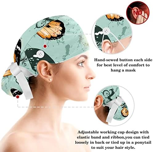 MUOOUM Cerrahi Kap Kabarık Kapaklar çalışma kapağı Düğmeler ve Yay ile Saç Scrunchie Kadınlar için,Uzun Saç, Sokak