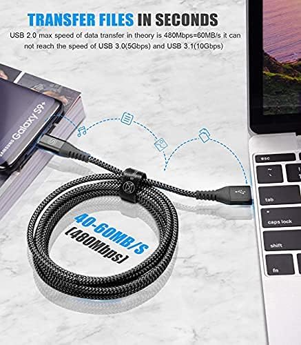 sweguard USB C Tipi Kablo 3.1 A Hızlı Şarj [3 Paket, 6.6 ft], USB-A'dan USB-C'ye Şarj Cihazı Naylon Örgülü Kordon