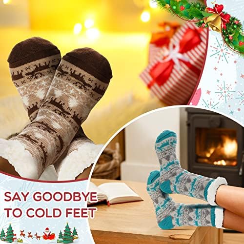 12 Pairs Kabarık Termal Terlik Çorap Gripperler ile Kaymaz Örgü Noel Çorap Yumuşak Kış Kalın Uyku Çorap Kadınlar