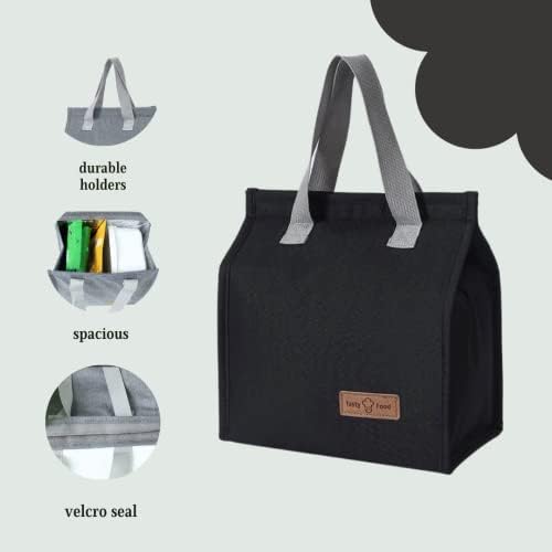 Iş okul piknik plaj seyahat için yeniden kullanılabilir küçük termal öğle yemeği çantası (siyah)