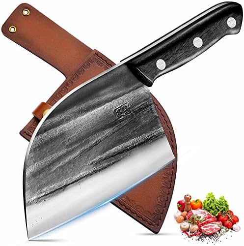 ENOKİNG HandForged Et Cleaver Bıçak Ağır, 6.7 inç Tam Tang Keskin Sırp şef bıçağı, yüksek Karbon Çelik Kesme Bıçağı