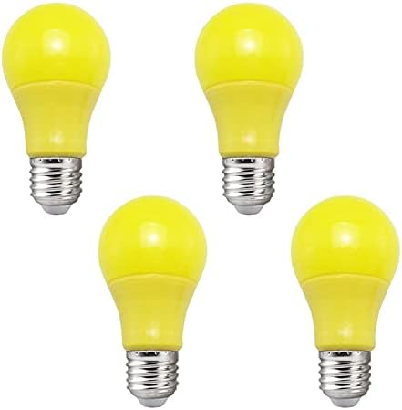 A19 LED Sarı Ampuller( 4 Paket), 7W(50Watt Eşdeğeri) E26 / E27 Taban LED Sarı Renkli ışıklar, Parti Dekorasyonu için