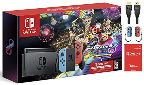 2021 Nintendo Switch Konsolu-Neon Mavisi ve Neon Kırmızısı Joy-Con, 6,2 Dokunmatik LCD Ekran + Mario Kart 8 Deluxe