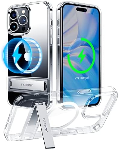 Facbıny Manyetik Metal Kickstand Şeffaf Kılıf iPhone 14 Pro Max 6.7 inç için Tasarlandı [Magsafe ile Uyumlu] [Sararma